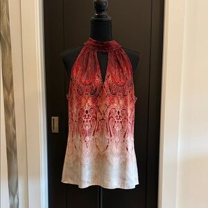 White House Black Market Red and Cream Halter Blouse